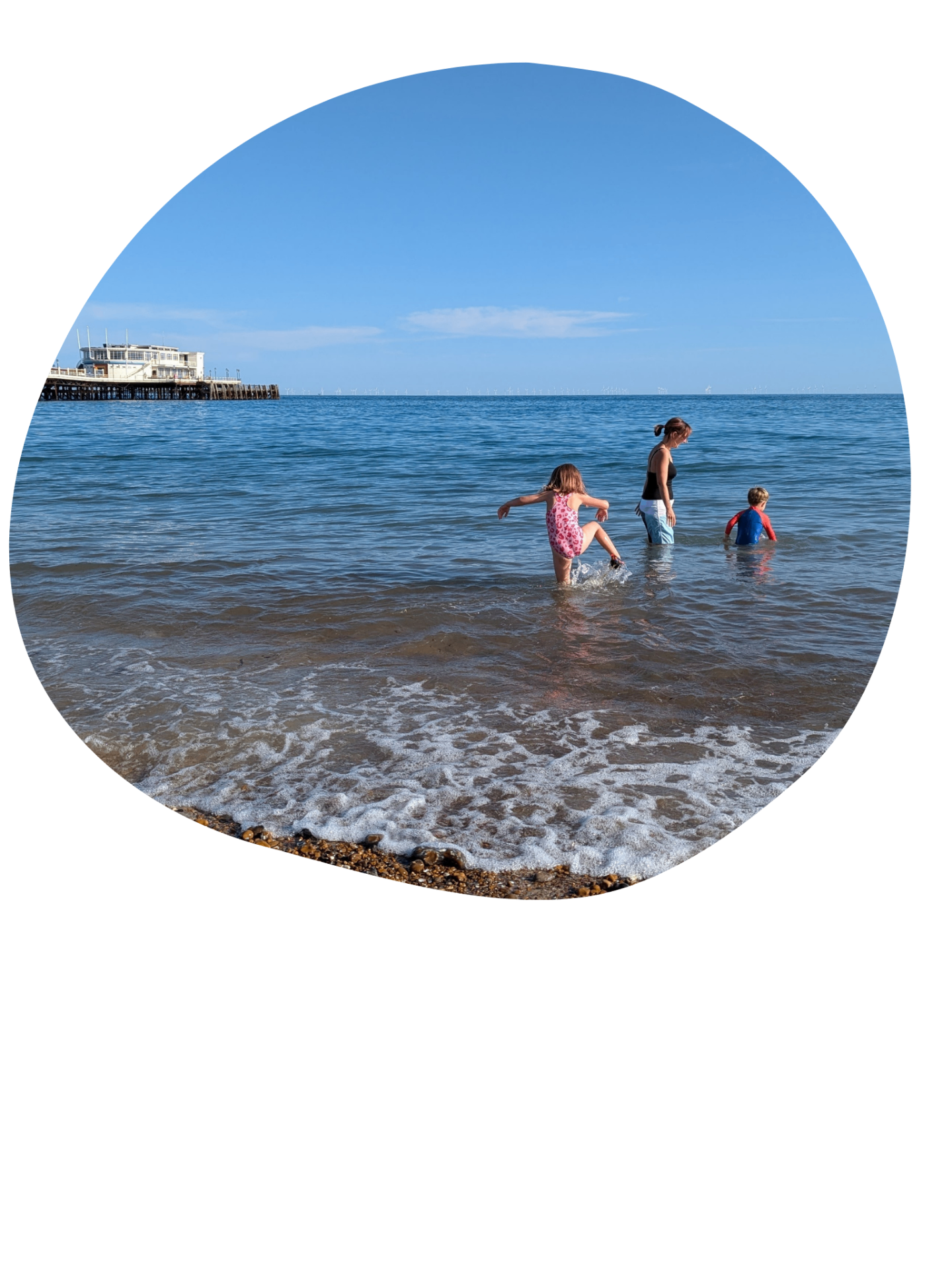 Family playing in the sea at Worthing beach